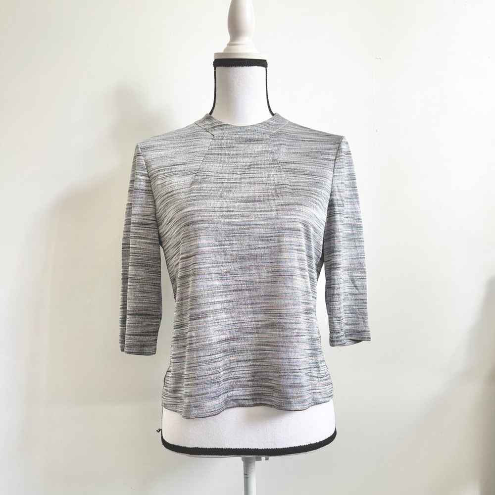 Gray Fitted 3/4-Sleeves Top